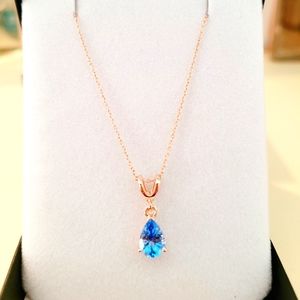 🌺LeVian Deep Sea Ocean Blue Topaz Strawberry Gold Necklace